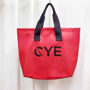 Custom Logo 16" Nylon Tote Bags <b>Red</b> Waterproof Beach Bag With Printing Logo Foldable Women Shoulder Bags With Inner Pocket - Product Image 2