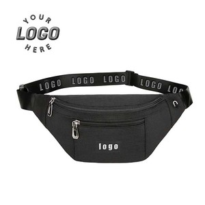 Sac banane en nylon noir personnalisé avec logo, pour hommes et femmes, idéal pour le sport, le yoga, à porter en bandoulière, à la taille ou sur la poitrine - Product Image 1