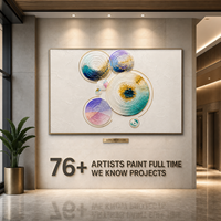 Peinture à l'huile en bas-relief spirale cercle teal et violet, art mural texturé, cadre doré, pour hôtel, banquet, salle à manger, mur d'accentuation, personnalisable, en gros, OEM