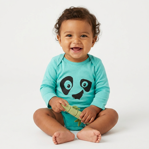 Lindo Mono de Manga Larga con Estampado de Cara de Panda para Bebé, Unisex, Body de Algodón Suave para Bebés, Ropa para Toda Temporada - Product Image 1
