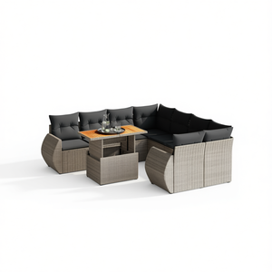 Conjunto de Sofá de Jardín de Mimbre Sintético Gris, 6 Plazas, Reposabrazos Ajustables, Muebles de Exterior, Diseño Contemporáneo - Product Image 1