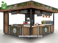 Nouvelle invention : Kiosque à jus de fruits moderne avec toit en MDF, chaises de bar, éclairage LED, style européen, idéal pour les centres commerciaux – Idée de vente chaude