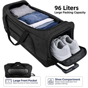 Borsa da Viaggio Nera con Scomparto per Scarpe, Grande Borsone con Ruote e Maniglia per Trasporto Interno Multiplo - Product Image 3