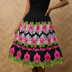 Women's Vintage Bohemian A-Line <b>Pleated</b> Anti-Wrinkle Soft 100% Polyester Beaded 240g Discharge Knitted Summer <b>Mini</b> <b>Skirt</b> - Product Image 5