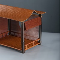 Présentoir de bureau multifonctionnel double niveau en bambou tressé de style chinois, non pliable, durable, pour service à thé et tasses