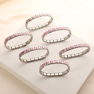Pulseras italianas con letras iniciales coloridas personalizadas, eslabones elásticos, alfabeto, 26 letras, pulsera italiana de acero inoxidable Diy - Product Image 2