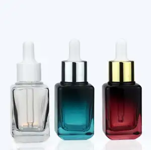Quadratisches Glas ätherisches Öl Parfüm flaschen Augentropfen flasche 30ml in Farbverlauf Blau Rot und Klar