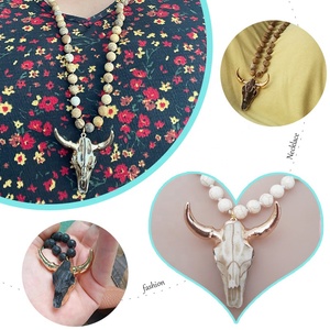 8mm Bohemia Declaración de las mujeres collar de nudo de la cabeza del cráneo de amazonita Natural piedra cuerno de toro collar - Product Image 6