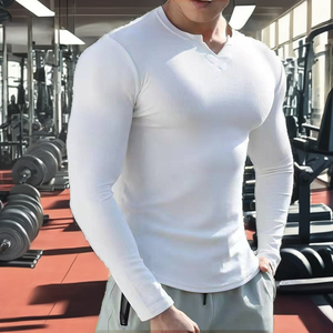Custom <b>Men's</b> Compression Gym T-<b>Shirt</b> <b>Satin</b> Fabric Regular Fit Long Sleeves Moisture Wicking O-Neck Embossed Printed Formal Style - Product Image 2