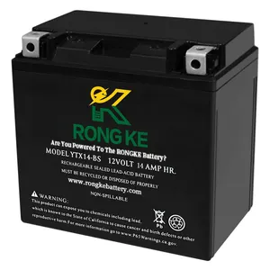 RONGKE密閉型鉛酸12V14AH YTX14-BS充電式メンテナンスフリーSLAAGMモーターサイクルバッテリー