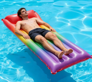 Matelas Gonflable Portable en PVC Thème Arc-en-ciel, Écologique, pour Plage, <span class=keywords><strong>Piscine</strong></span>, Mer et Divertissement Aquatique - Product Image 6