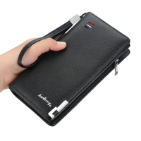 Baellerry Pria Kulit Dompet dengan Pengait Tali Zipper Kopling Dompet untuk Pria, Pria Panjang Dompet Ponsel Tas Kartu Pemegang Case