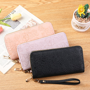 Floral <b>Embossed</b> Long Wallet Leather Credit <b>Card</b> Holder Simple Trendy Phone Coin Clutch Purse for Women Hand Painted Wallet - Product Image 3