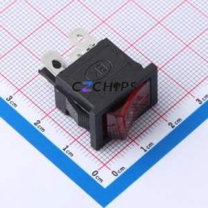 HX KCD1-104N Rocker Switch Through hole Component (THT) Switch Red Solder Tab Red 6A - Product Image 1