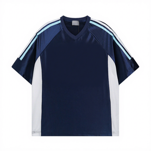 Maillot d'été unisexe tendance à manches courtes, imprimé personnalisé, respirant, séchage rapide, style vintage satiné brillant, col en V, pour la course - Product Image 3