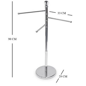 Porte-serviettes de salle de bain autoportant en chrome 29x33x90 cm, 3 barres, support de sol rotatif - Product Image 4