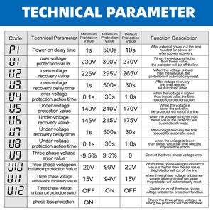 3 משולש שלבים מגן ממסר מתח 63A 60A 220V 380VAC 3P+N ממסר מעל מתחת למתח מתכוונן להגן על מתח נמוך גבוה - Product Image 3