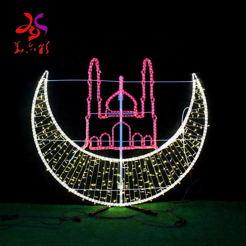 2022 nuovo calendario esterno annuncio conto alla rovescia cubi egitici luna e stella forma luce ramadan mubarak luce