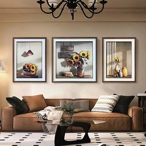 Mesa de comedor de lujo con luz de gama alta, arte de pared 3D hecho a mano, pintura de girasol para hotel, hogar, restaurante, decoración de pared de fondo - Product Image 2