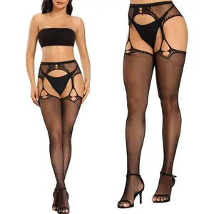 Wholesale Collant Black See Through Stocking Videos Lady Sexy Mesh Fishnet Tights Women Crotchless Seamless Pantyhose