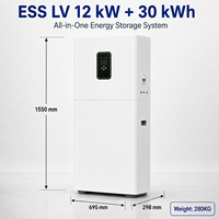 Système de batterie ESS solaire domestique tout-en-un LiFePO4 51,2 V 600 Ah 30 kWh avec onduleur hybride triphasé intégré 12 kW
