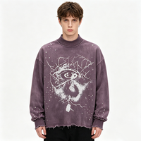 T-shirt Streetwear Col Rond Effet Délavé Vintage avec Motif Rhinestone Hotfix Effet Craquelé et Bordure Effilochée, Détails en Strass Dispersés