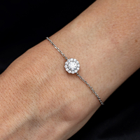 Saphir CZ Blumen Rundschliff Armband Halo Rundes CZ Armband Vergoldetes 925 Sterling Silber Armbänder für Damen Schmuck
