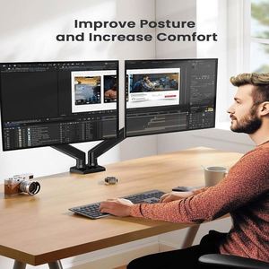 Sturdy Steel Dual Monitor Arm Adjustable <b>Stand</b> for up to 32-Inch <b>Screens</b> 90 Degree Tilt Angle for Home Office Use - Product Image 5