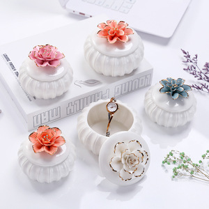 Decorative Pumpkin <strong>Ceramic</strong> <strong>Jewelry</strong> Keepsake <strong>Box</strong> with 3D Flower Lid - Product Image 3