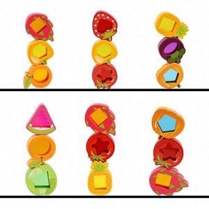 Fruit Vegetable Shaped Wood <b>Frame</b> Rainbow Colorful 10 PCS Clear Acrylic Gem Cubes Building Blocks Set for Kids - Product Image 5