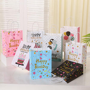 Happy Bith Day sacs-cadeaux avec poignées enfants traiter bonbons Goody sac fourre-tout sacs à main faveurs papier Kraft fête gravure impression accepter - Product Image 1