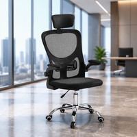 Chaise de bureau ergonomique en maille respirante, pivotante, avec appui-tête réglable, accoudoirs rabattables et base métallique pour le personnel de bureau
