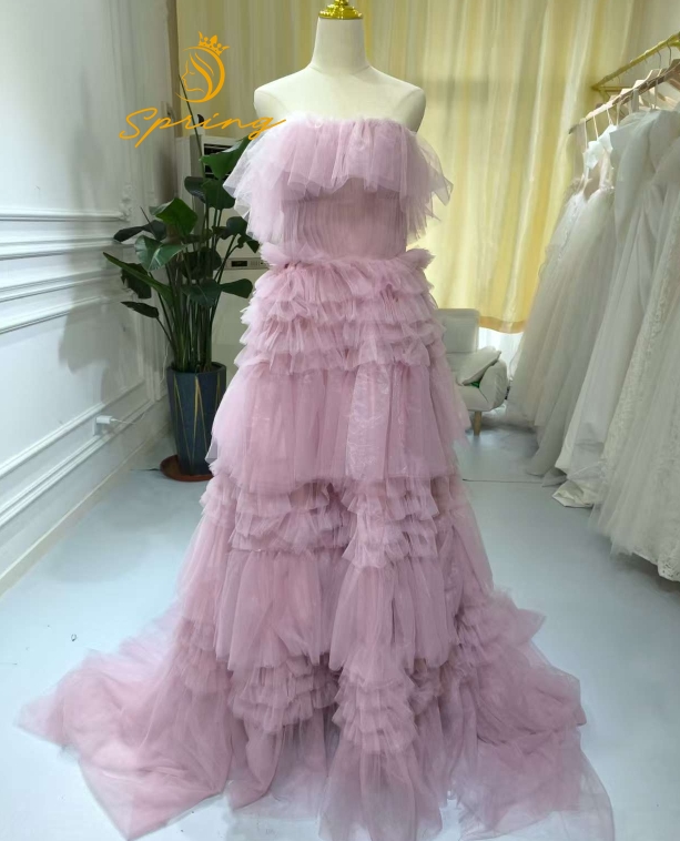 fitted lace wedding dress Gorgeous Strapless Mermaid Light Purple Tulle Appliques Wedding Dresse –  Dairy Bridal main image 1