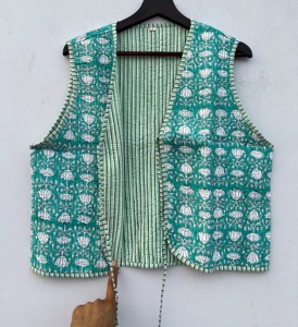 Chaleco de algodón con estampado Floral sostenible para mujer, cuello en V con parte delantera abierta y borlas, chaleco de longitud corta para Otoño/Invierno, ropa exterior - Product Image 5