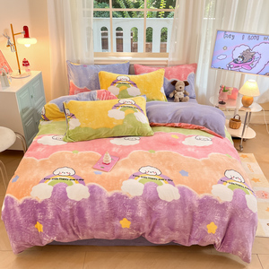 Giá rẻ màu hồng hoa in Tước nhăn <span class=keywords><strong>Polyester</strong></span> 4 cái tấm ga trải giường Cover <span class=keywords><strong>Set</strong></span> - Product Image 3