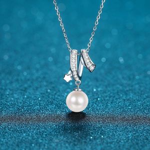 S925 Silber Moissanit Halskette 8mm Makellose Süßwasserperlen-<span class=keywords><strong>Kette</strong></span> Damen Hochzeit Party Schmuck Großhandel - Product Image 1