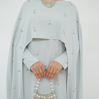 Ensemble modeste 2 pièces style cape Loriya orné de perles et de diamants, respirant, de luxe, pour mariage, Abaya de mariée, robe Abaya musulmane