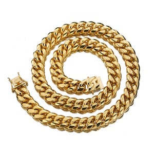 Custom Stainless Steel Jewelry <b>Necklace</b> Manufacturer Gold Plated <b>Chunky</b> Miami Link Cuban Chain - Product Image 1