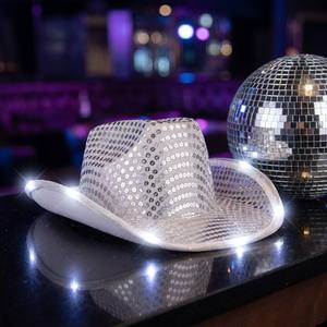 Nuevo Sombrero Vaquero LED con Lentejuelas Plateadas, Sombrero de Vaquera Brillante con Luces Intermitentes para Fiesta de Despedida de Soltera, <span class=keywords><strong>Festival</strong></span> Rave - Product Image 2