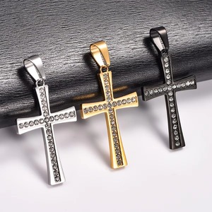 Collier avec pendentif croix en zircone brillante, chaîne en acier inoxydable pour femmes et hommes, amulette religieuse chrétienne, bijoux en métal de la foi - Product Image 5