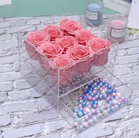 Prix usine 9 boîte à souvenirs en acrylique carrée de roses naturelles préservées pour Noël Saint Valentin
