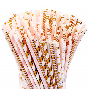 Pink Gold <b>Pattern</b> <b>Paper</b> Straws 200pcs Biodegradable Party Decoration Straight Pipe - Product Image 1
