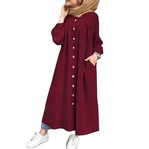 Váy Chữ A Abaya Kaftan Dài Tay Cổ Tròn Kiểu Ả Rập Dubai Đặt Làm Theo Yêu Cầu