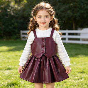 Ensemble 3 pièces bordeaux pour filles : gilet, <span class=keywords><strong>jupe</strong></span> et haut côtelé blanc – Vêtements d'été pour enfants, tenues d'été pour bébés filles, vente en gros - Product Image 4