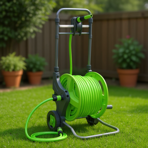 Enrouleur de tuyau d'arrosage vert avec roues, diamètre 5/8 pouce, en plastique, pour usage extérieur, pratique pour arroser la cour et le jardin - Product Image 2