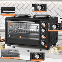 Four à toaster électrique multifonctionnel 28L 1500W avec 2 plaques chauffantes, boîtier métallique, prise en charge de la langue française pour usage domestique