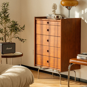 Japanese Style Five Drawer <b>Chest</b> Solid Wood <b>Storage</b> Cabinet Vintage Dresser For Bedroom Living Room - Product Image 1