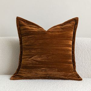 Housse de coussin en velours moderne et minimaliste, série orange-brun, taie d'oreiller décorative pour hôtel, B&B, salon, canapé, coussin lombaire - Product Image 4