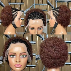Perruques Courtes Populaires en <span class=keywords><strong>Cheveux</strong></span> Brésiliens Bouclés Africains avec Dentelle Frontale 13x4 pour Femmes Noires - Product Image 1