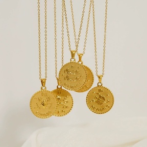 Collana in Acciaio Inossidabile con Segno Zodiacale Showfay, Placcata Oro, 12 Costellazioni, Oroscopo Astrologico, Ciondolo a Moneta da 25MM - Product Image 1